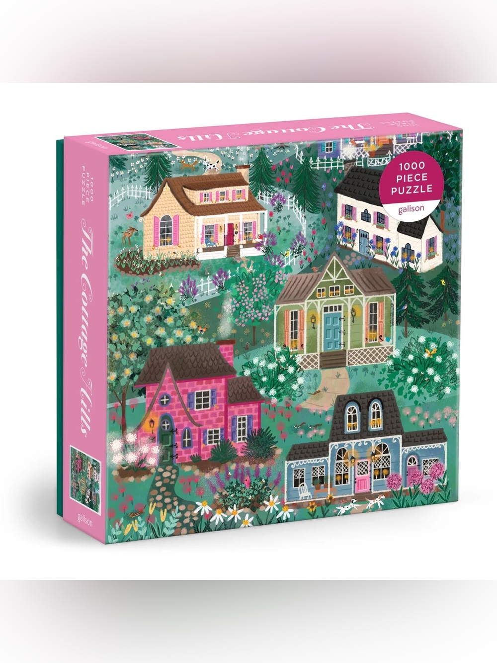 Galison Cottage Hill 1000-Piece Puzzle — Pink & Green Village Scene